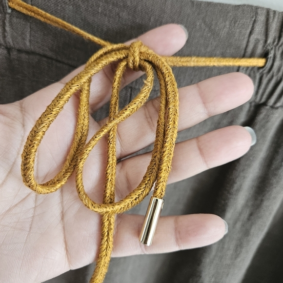 Momoni Neutral Army Green 100% Linen Wide Leg Pull On Pants - Picture 6 of 15